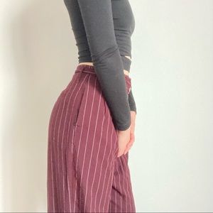 burgundy pinstripe high waisted pants